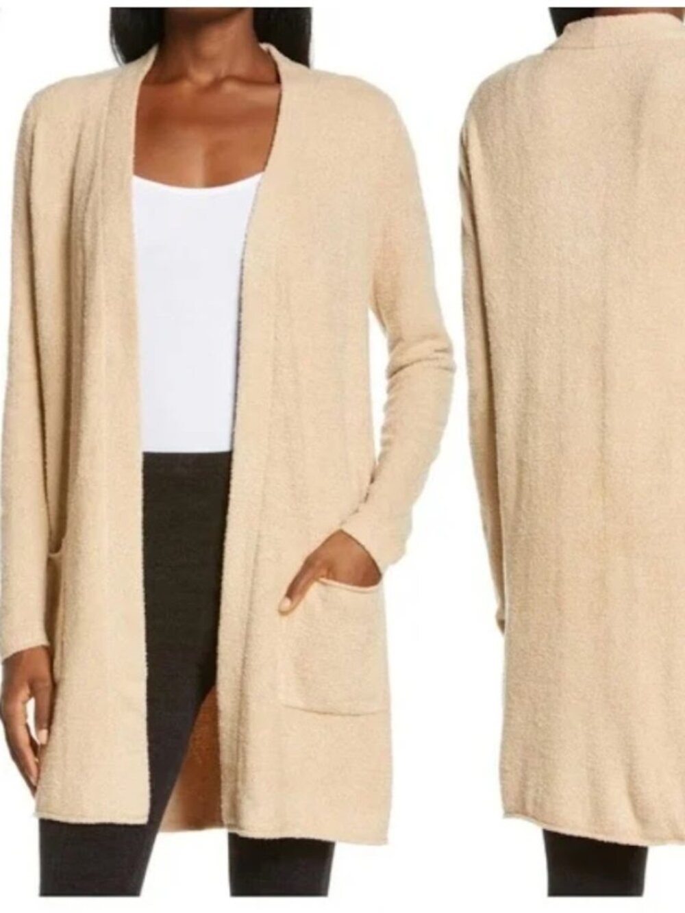 Barefoot Dreams Ivory Cardigan Sweater Pocket Plush Teddy Longline Cream Size XS
